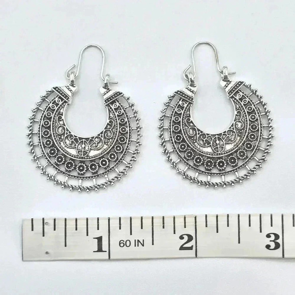 Silver Floral Paisley Dangle Hoop Hook Earring Boho Fashion Jewelry ZB01 #01 - Picture 2 of 4
